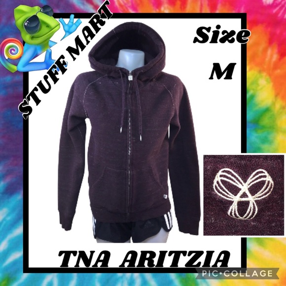 TNA ARITZIA FULL ZIP HOODIE WINE BURGUNDY EMBROIDERED LOGO SIZE M - Picture 15 of 15